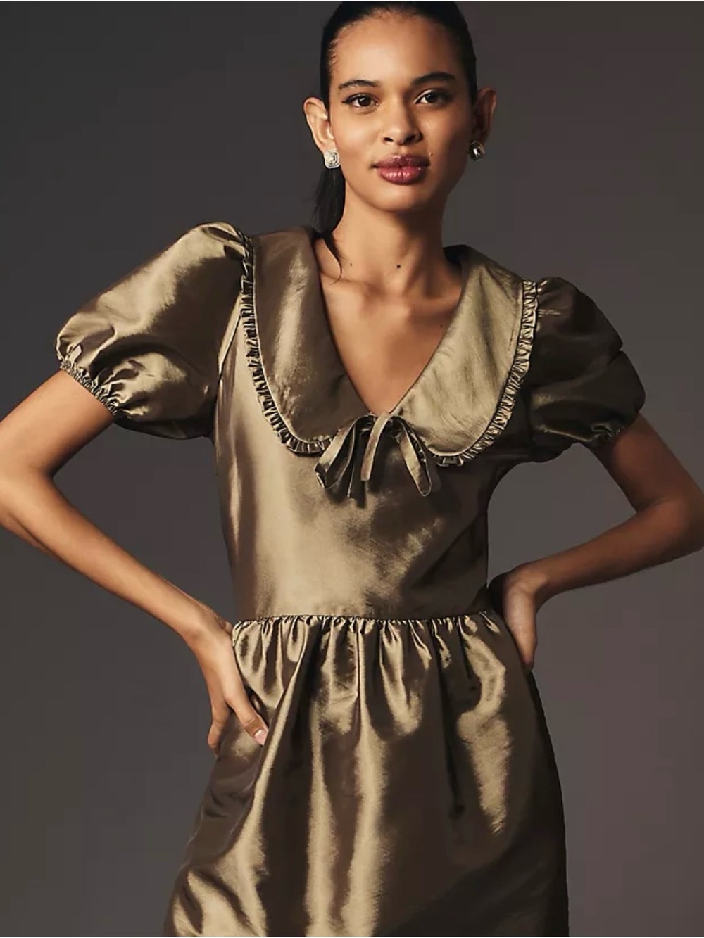 0110 Anthropologie Metallic Bronze Satin Mini Dress